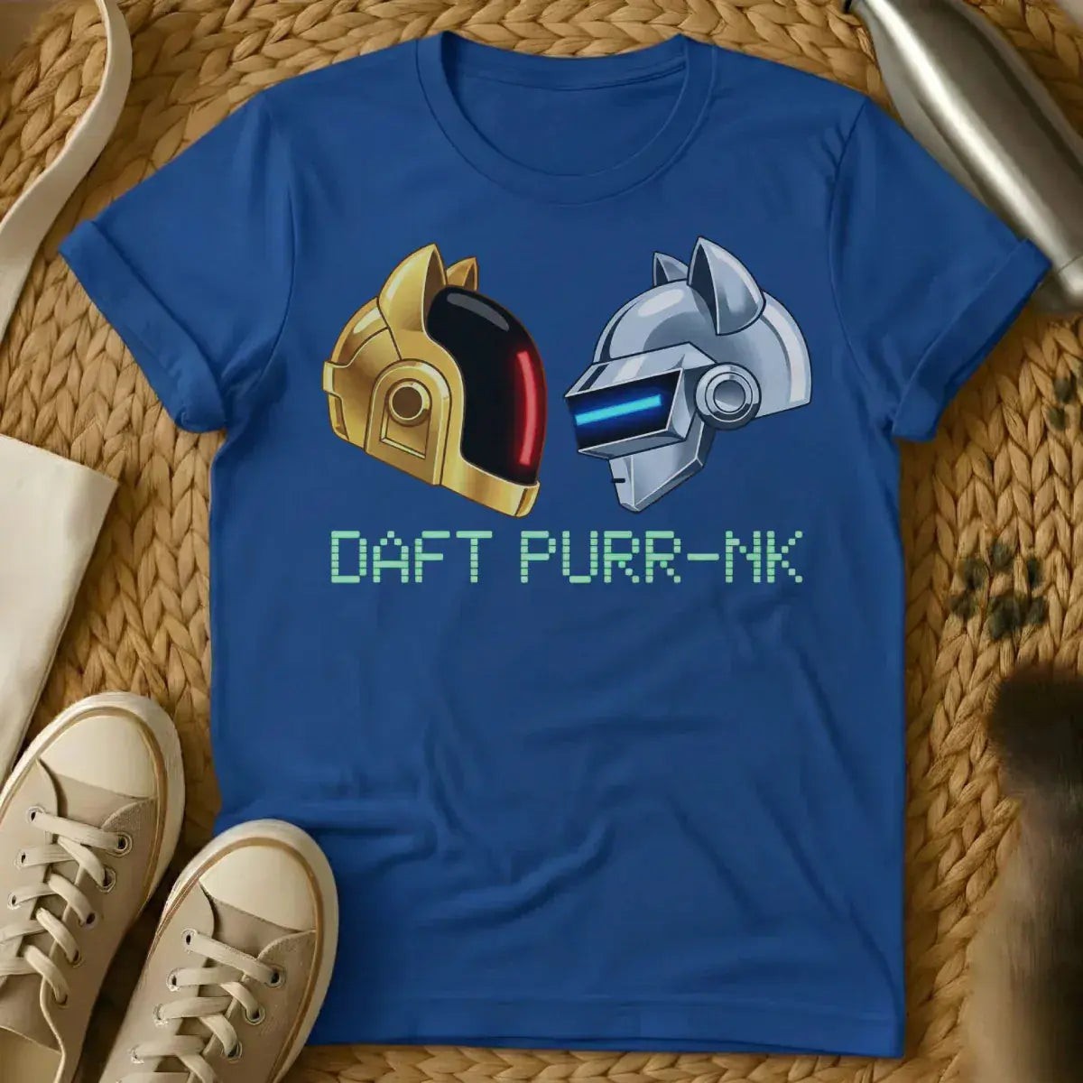 Daft Purr-nk Cat Shirt - Blue T-Shirt - daft punk parody, dj cat art, edm festival wear