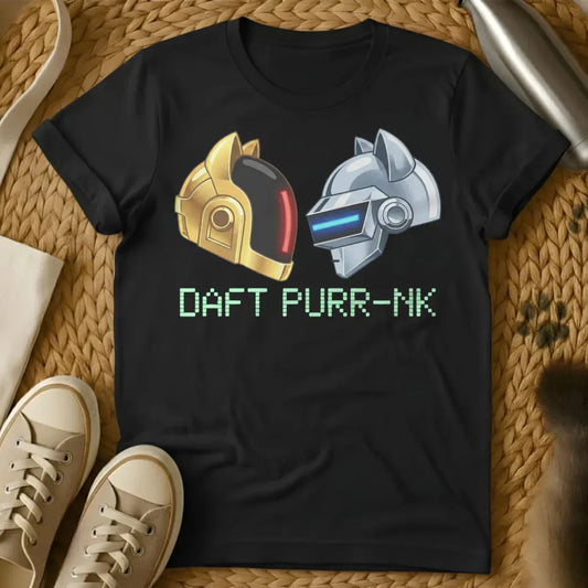 Daft Purr-nk Cat Shirt - Black T-Shirt - daft punk parody, dj cat art, edm festival wear