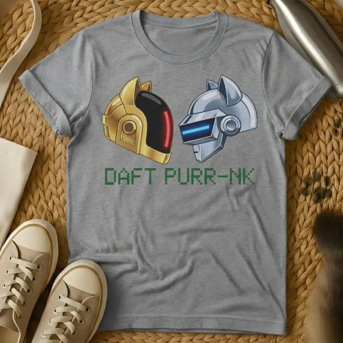Daft Purr-nk Cat Shirt - Gray T-Shirt - daft punk parody, dj cat art, edm festival wear