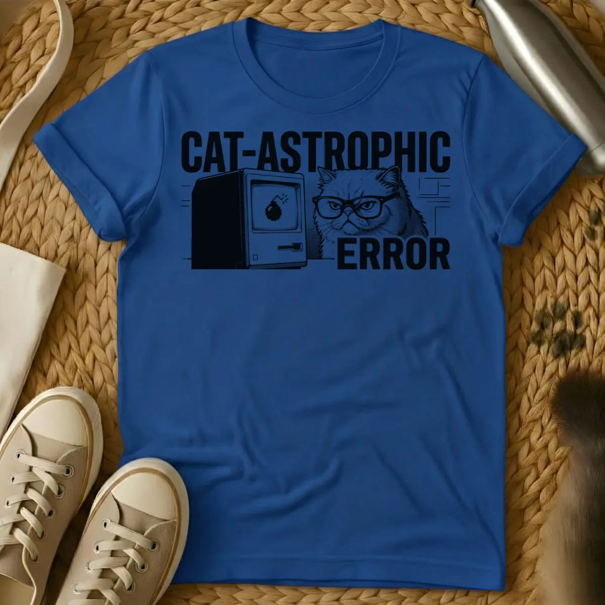 Cat-astrophic Error Shirt - Blue T-Shirt - 404 error apparel, glitchcore aesthetic, internet meme cat