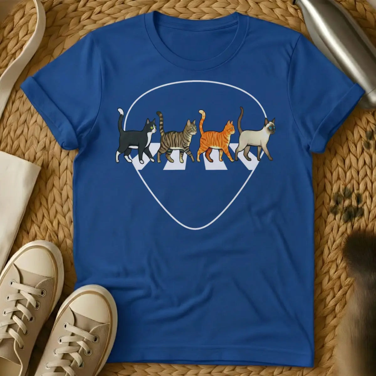 Abbey Road Cat Shirt - Blue T-Shirt - abbey road parody, album cover redraw, beatles tribute art