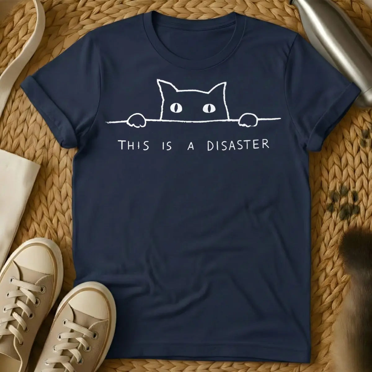 This Is A Disaster Cat Shirt - Navy Cat T-Shirt