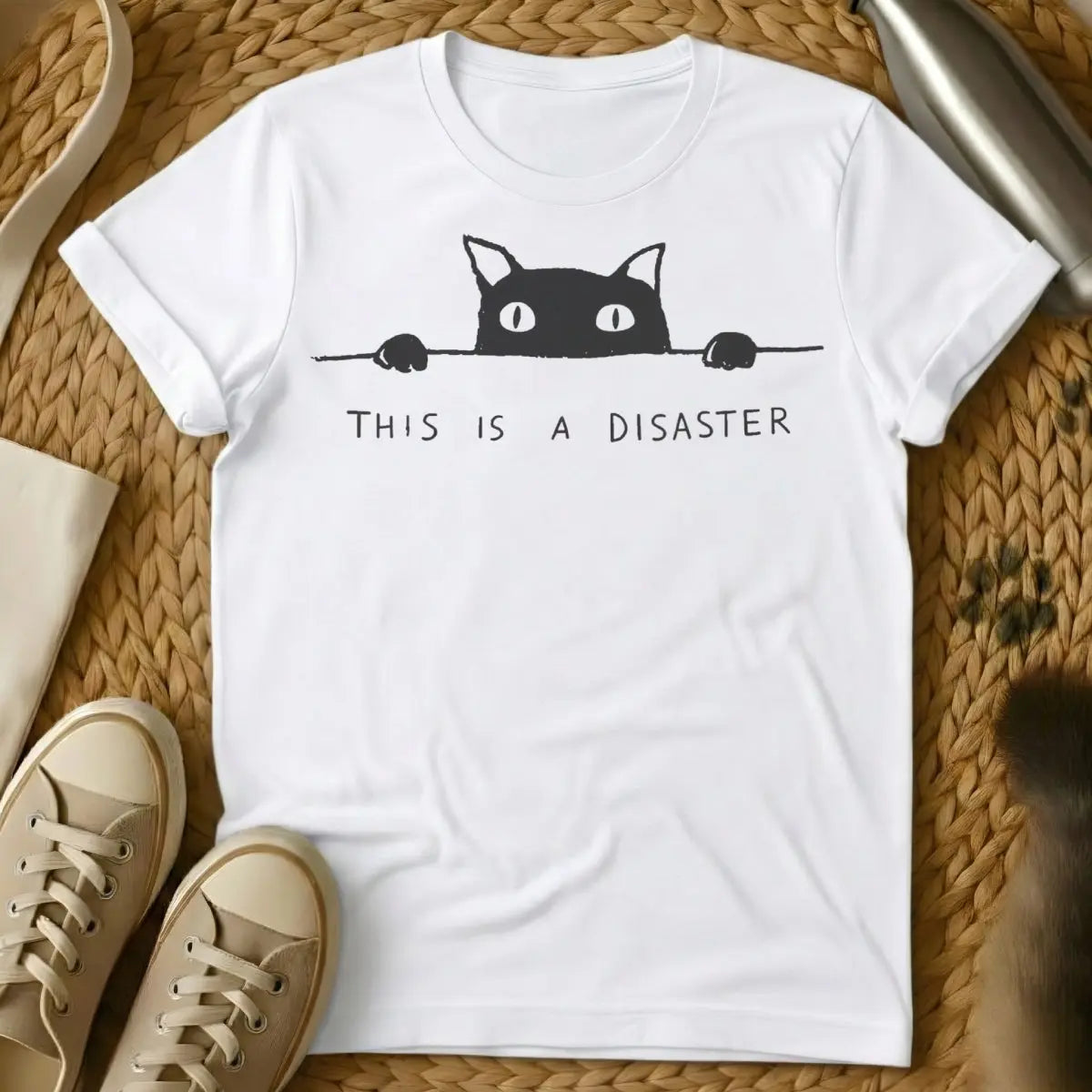 This Is A Disaster Cat Shirt - White Cat T-Shirt