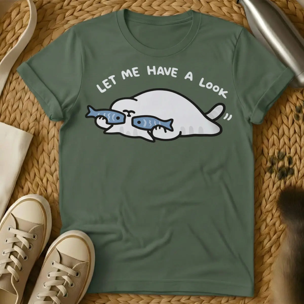 Let Me Have A Look Cat Shirt - Military Green Cat T-Shirt