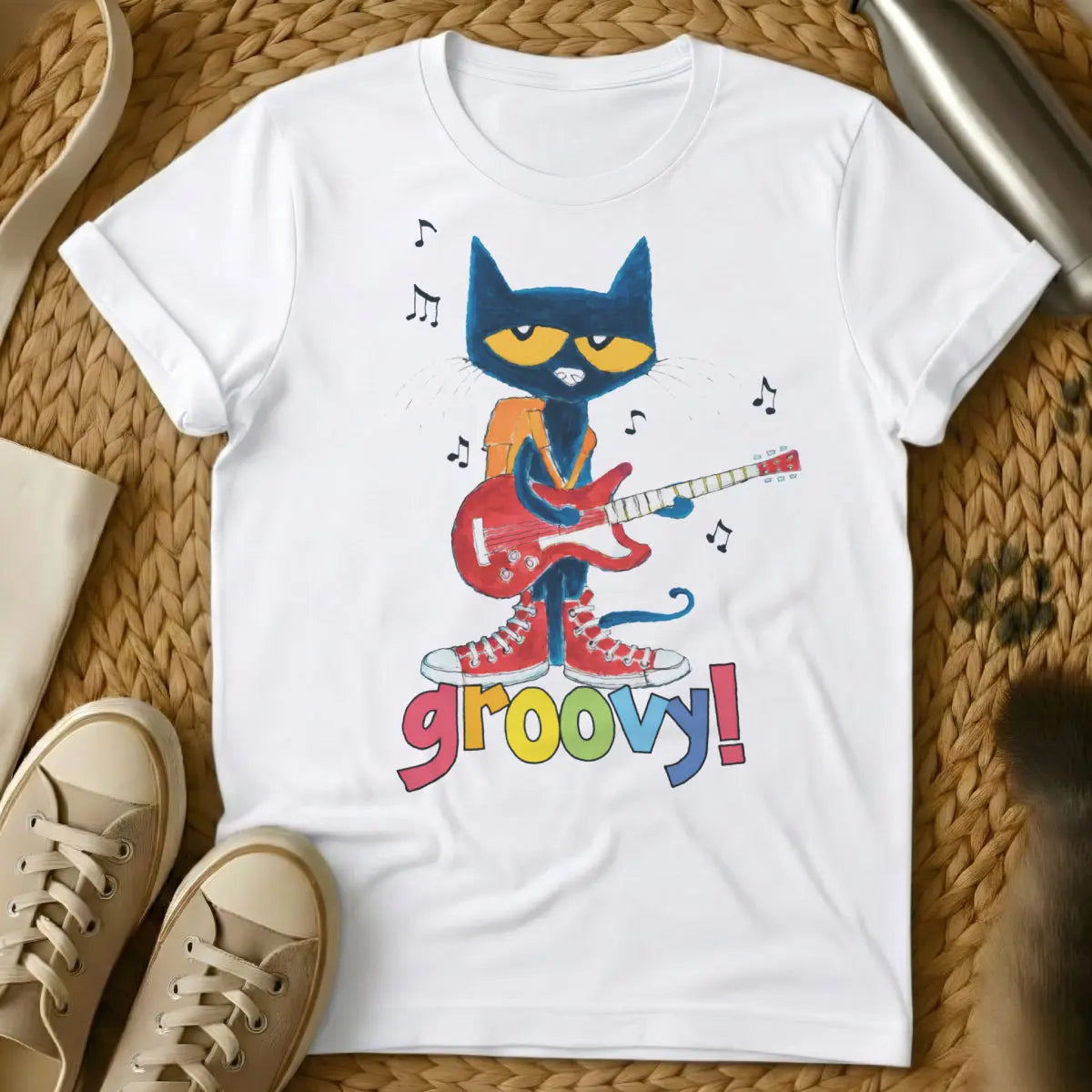 Groovy Cat Guitar Shirt - White Cat T-Shirt