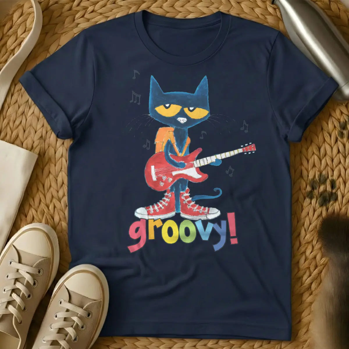 Groovy Cat Guitar Shirt - Navy Cat T-Shirt