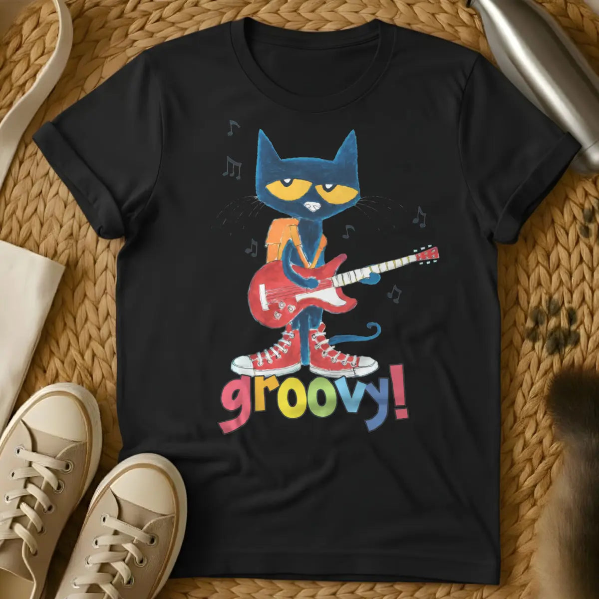 Groovy Cat Guitar Shirt - Black Cat T-Shirt