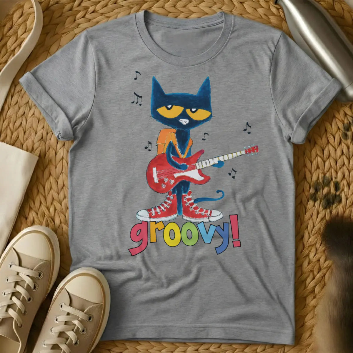 Groovy Cat Guitar Shirt - Gray Cat T-Shirt