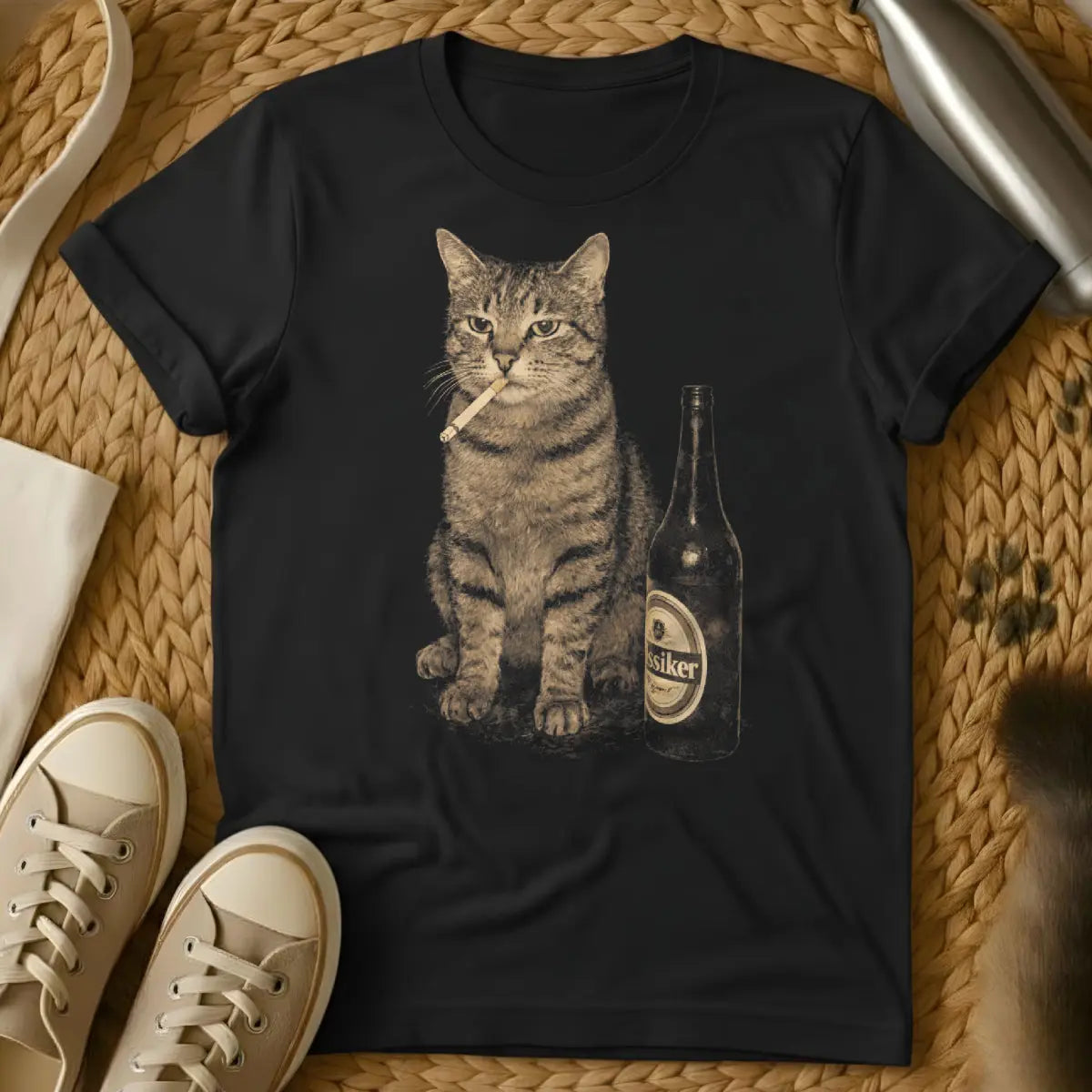 Funny Bad Influence Cat Tee - Black T-Shirt - anti-establishment pet, devil cat aesthetic, meme culture cat