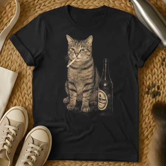 Funny Bad Influence Cat Tee - Black T-Shirt - anti-establishment pet, devil cat aesthetic, meme culture cat