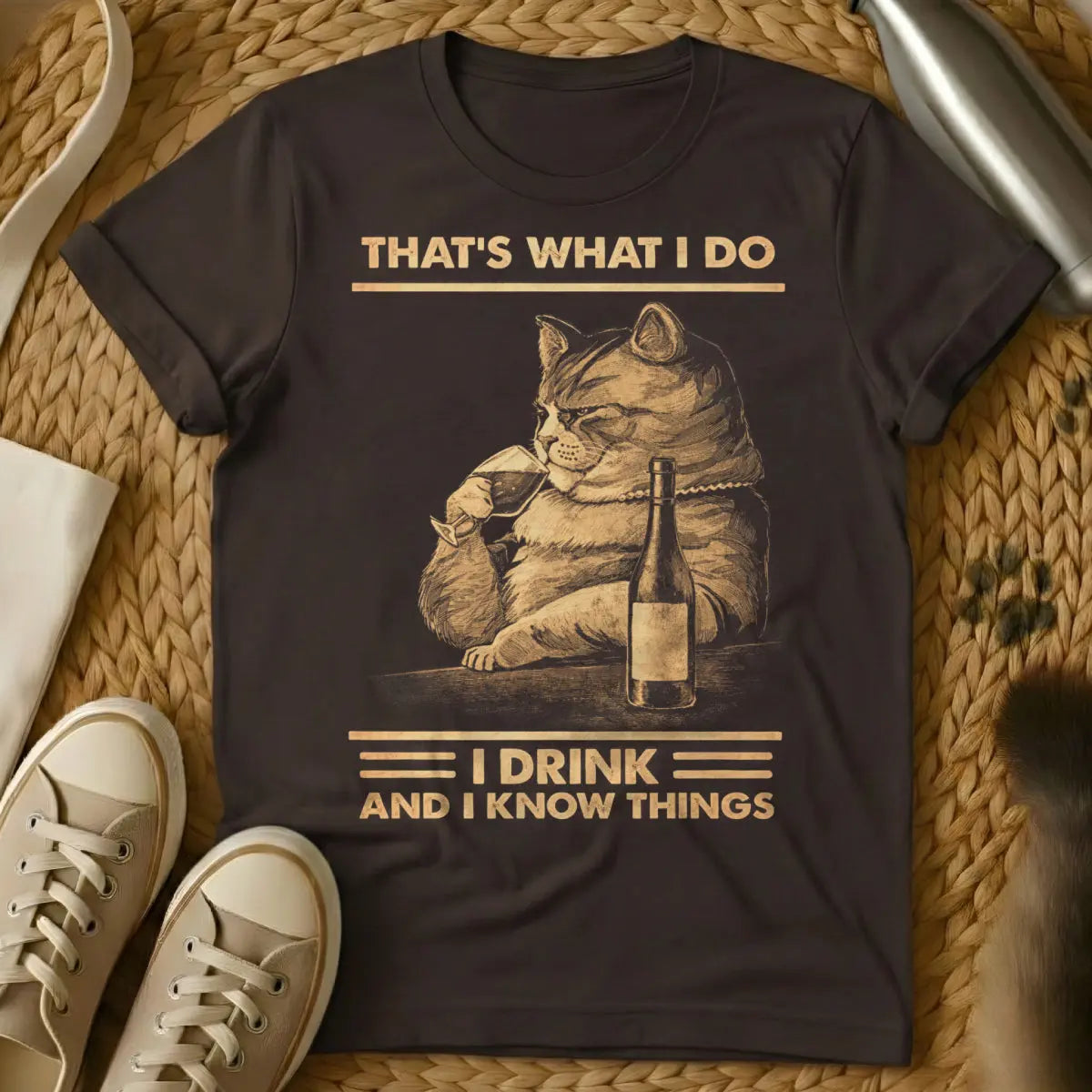 Funny Wine Lover Cat Tee - Dark Chocolate Cat T-Shirt