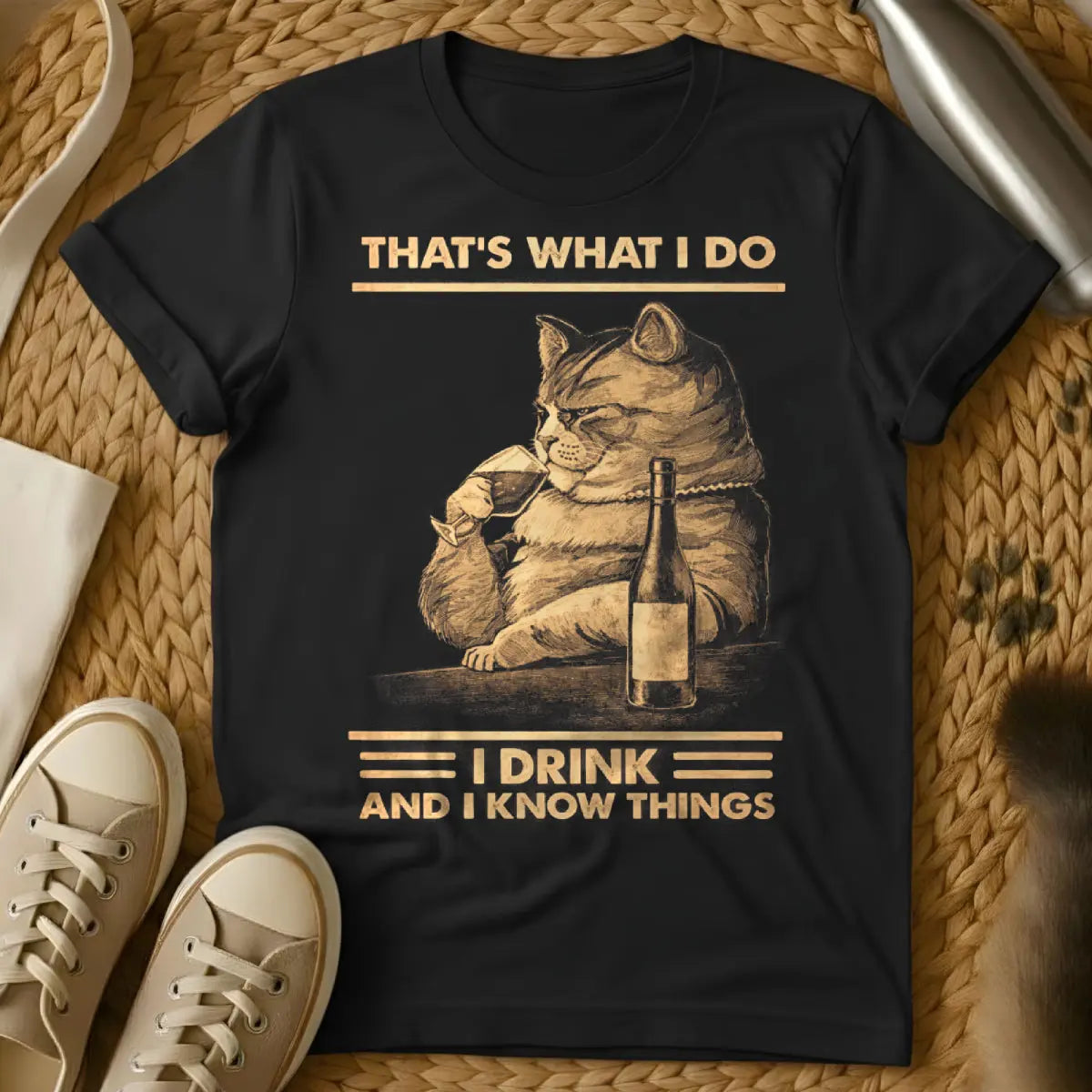 Funny Wine Lover Cat Tee - Black Cat T-Shirt