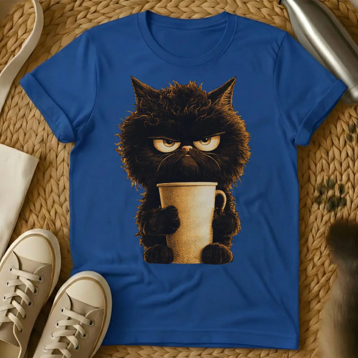 Grumpy Coffee Cat Shirt - Blue Cat T-Shirt