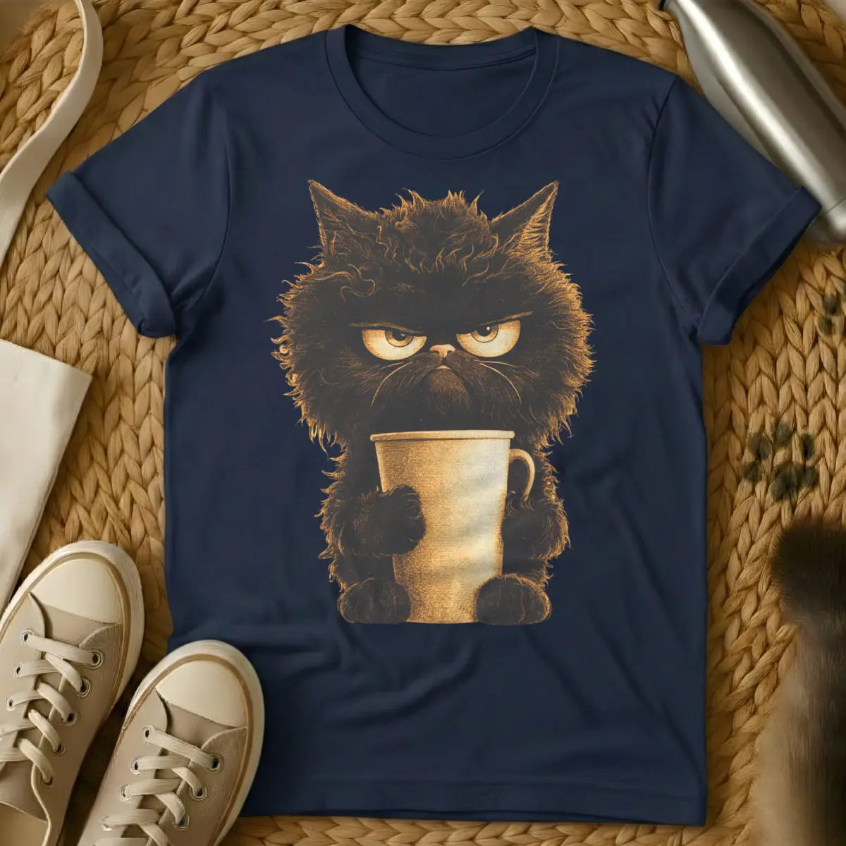 Grumpy Coffee Cat Shirt - Navy Cat T-Shirt