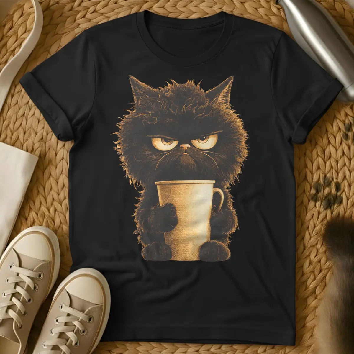 Grumpy Coffee Cat Shirt - Black Cat T-Shirt
