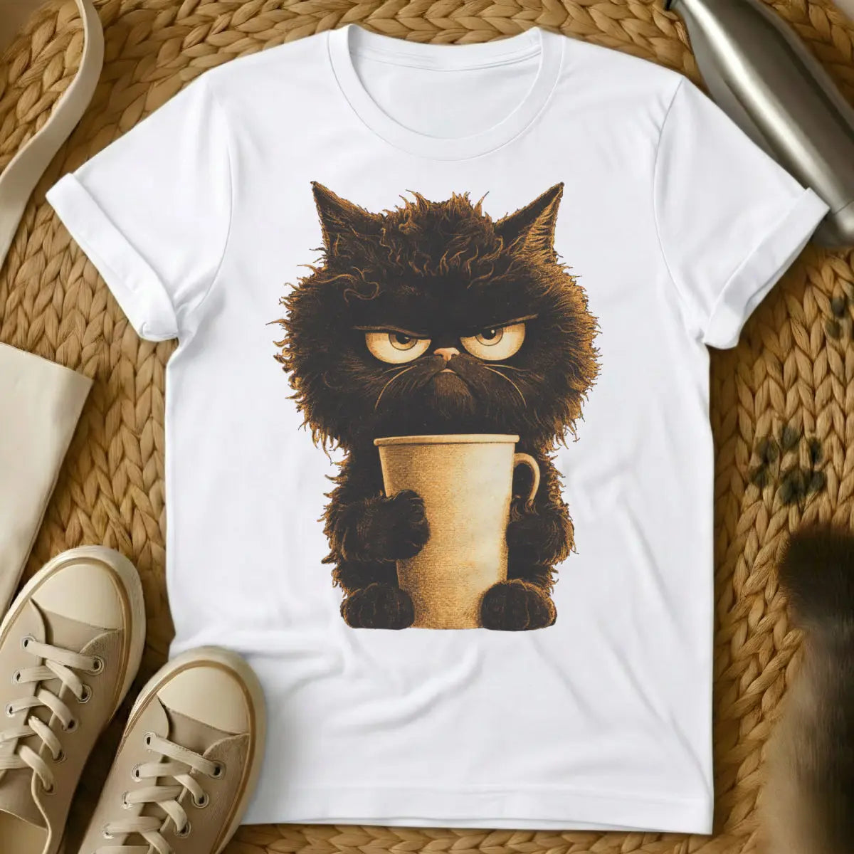 Grumpy Coffee Cat Shirt - White Cat T-Shirt