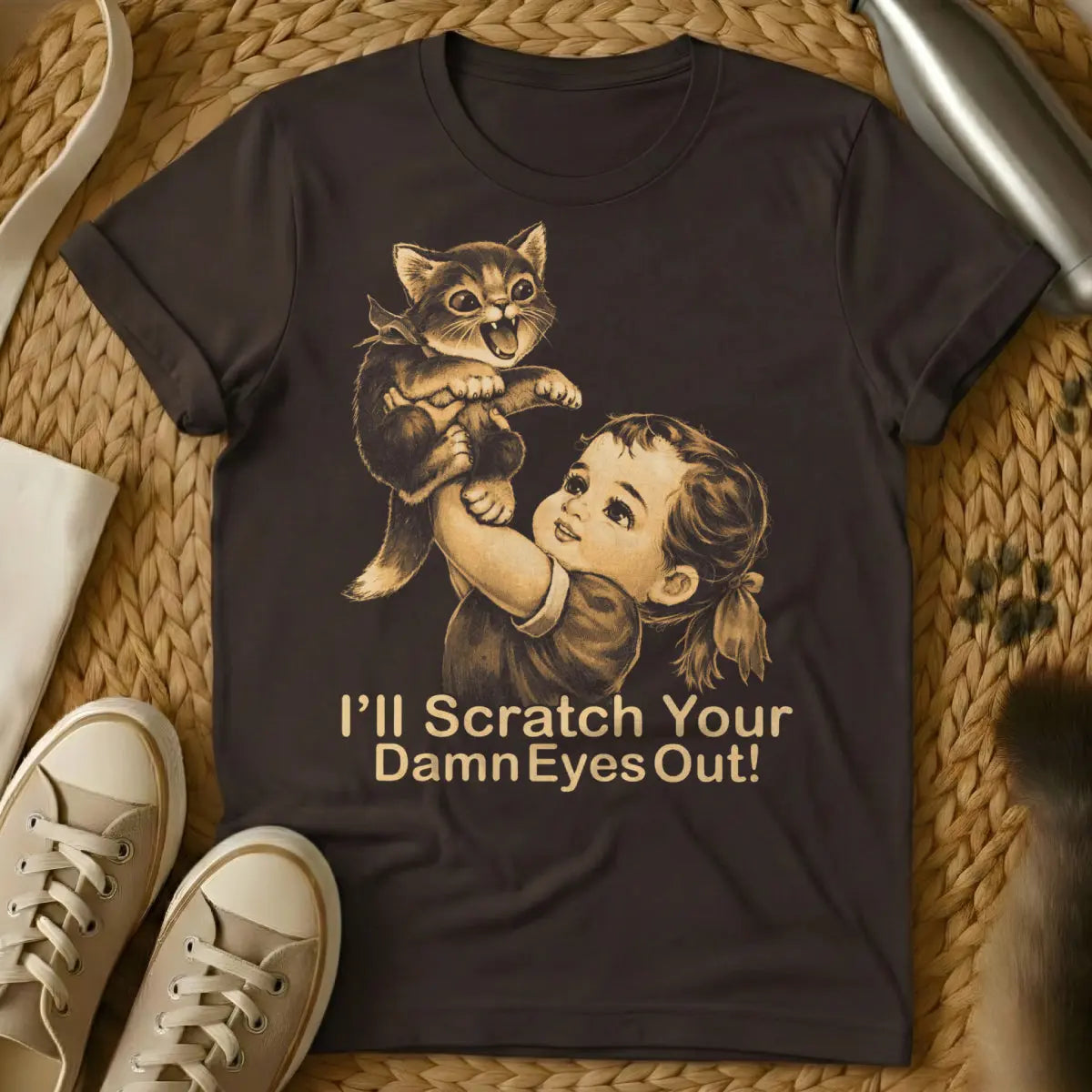 Retro Dark Humor Cat Shirt - Dark Chocolate Cat T-Shirt