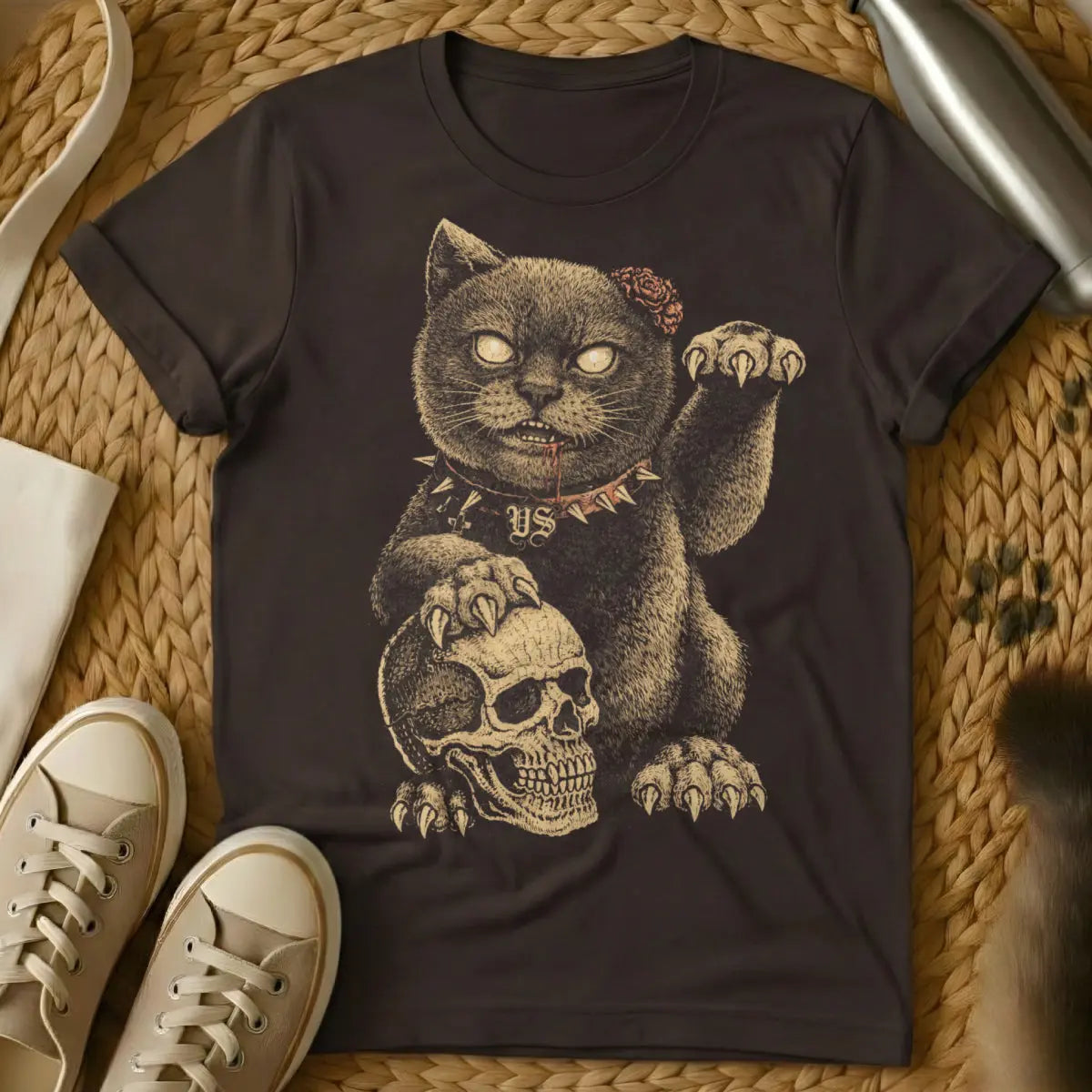 Zombie Maneki Neko Shirt - Dark Chocolate Cat T-Shirt
