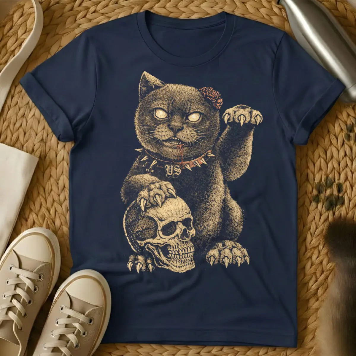 Zombie Maneki Neko Shirt - Navy Cat T-Shirt