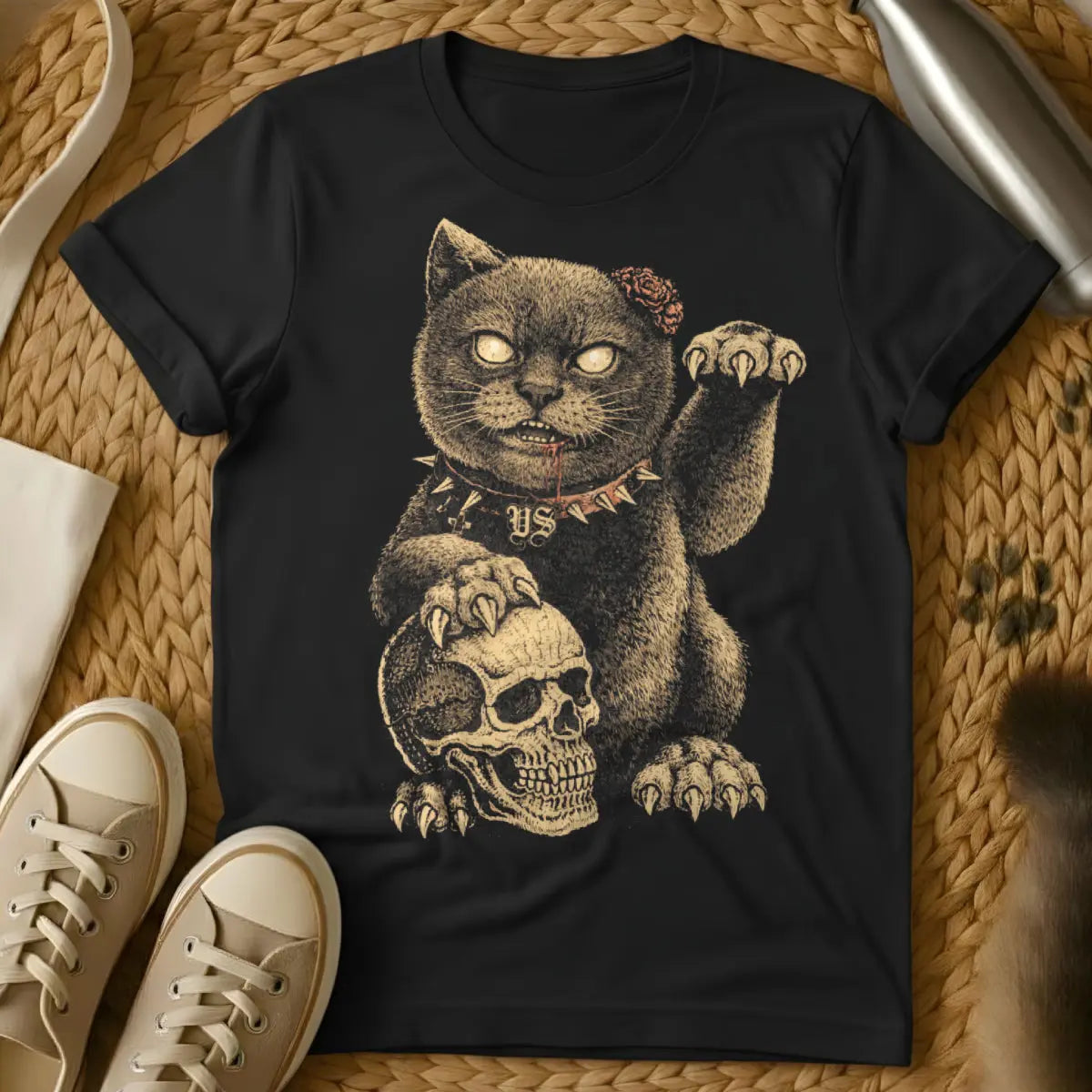 Zombie Maneki Neko Shirt - Black Cat T-Shirt