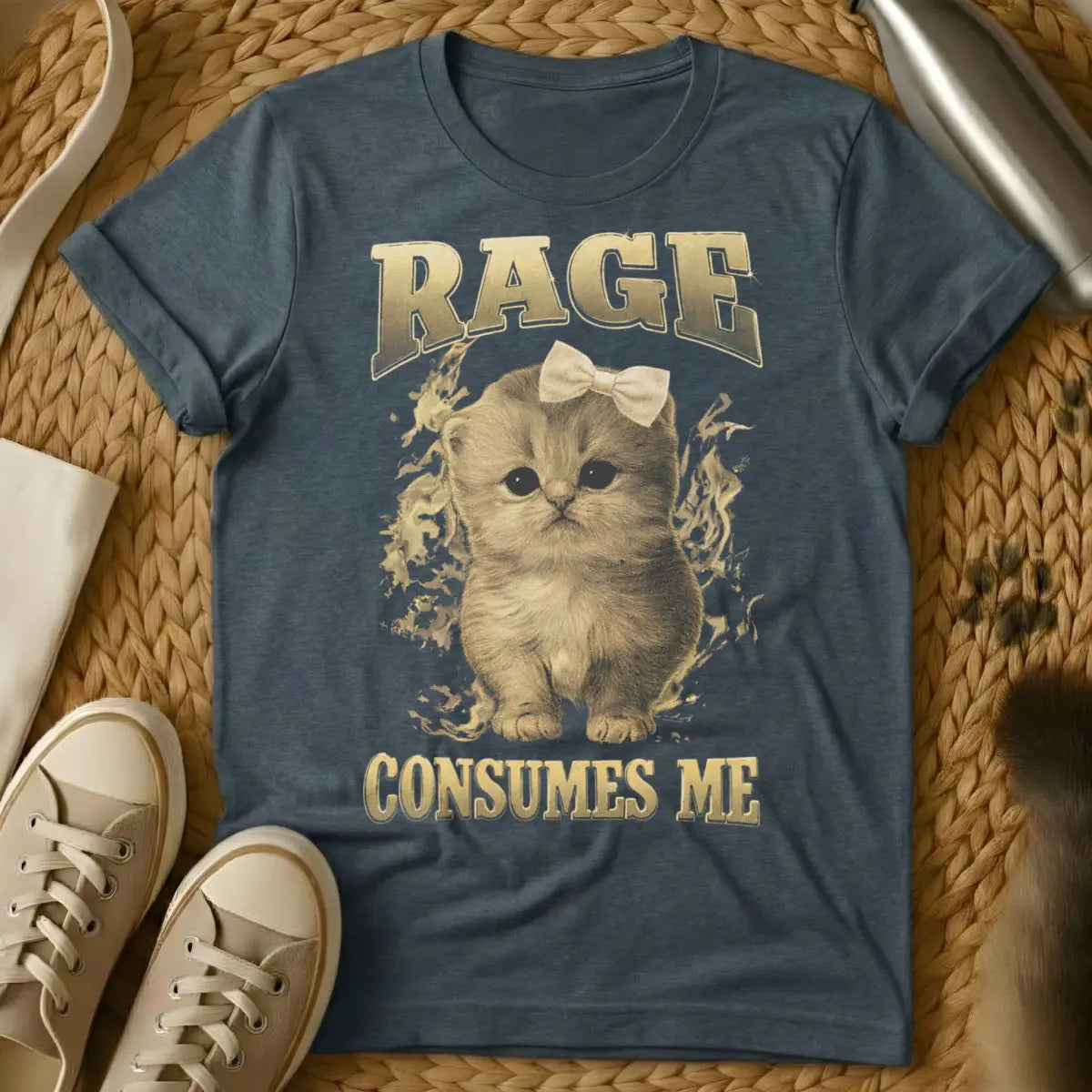 Rage Consumes Me Cat Tee - Dark Heather Cat T-Shirt