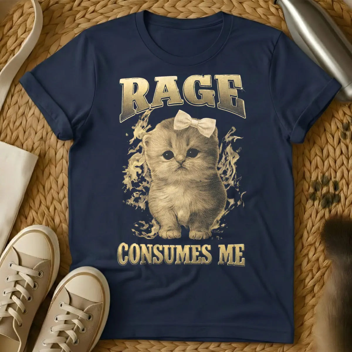 Rage Consumes Me Cat Tee - Navy Cat T-Shirt