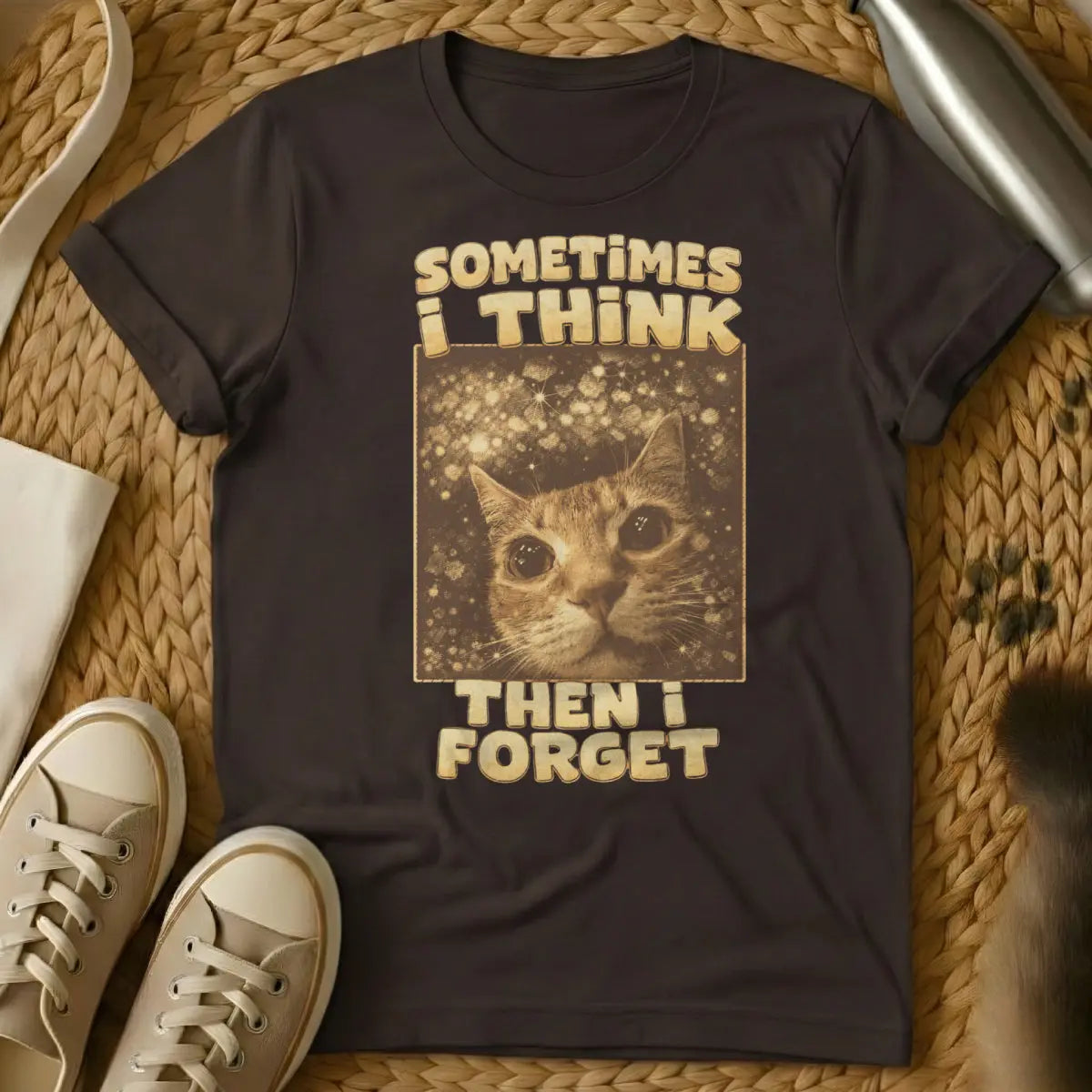 Funny Scatterbrain Feline Tee - Dark Chocolate Cat T-Shirt