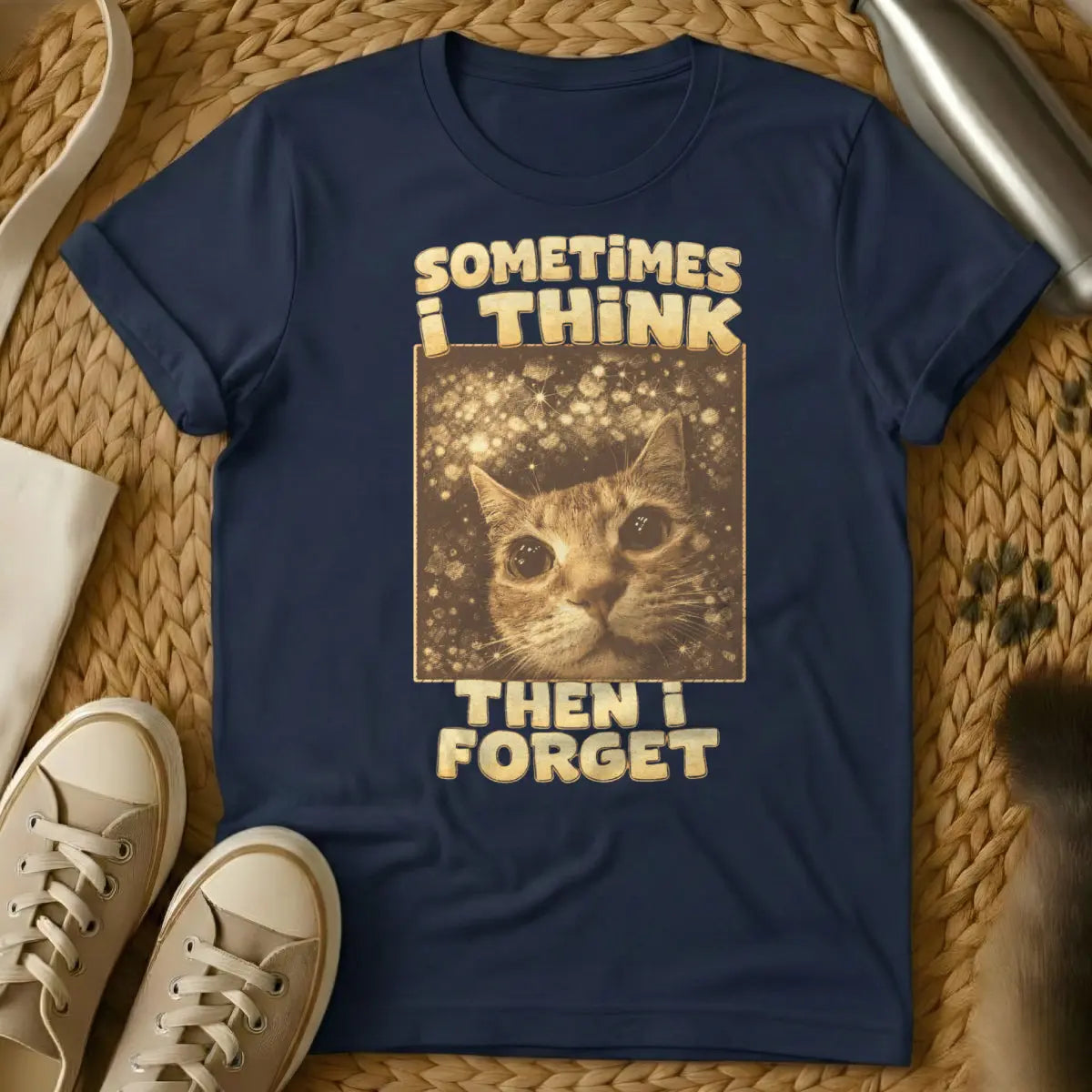 Funny Scatterbrain Feline Tee - Navy Cat T-Shirt