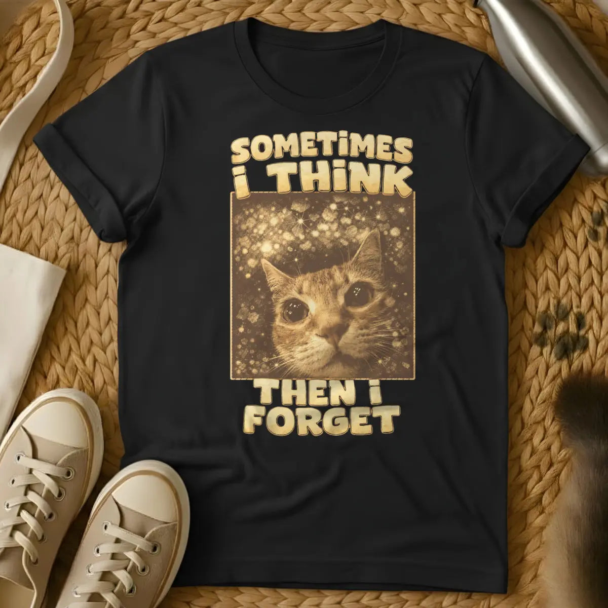 Funny Scatterbrain Feline Tee - Black Cat T-Shirt