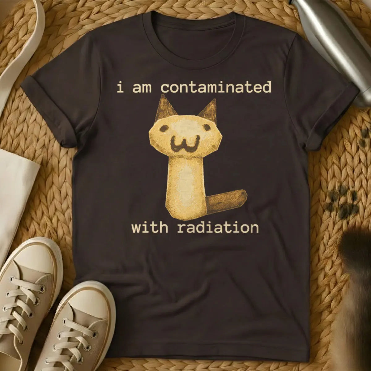 I Am Contaminated With Radiation Shirt - Dark Chocolate Cat T-Shirt
