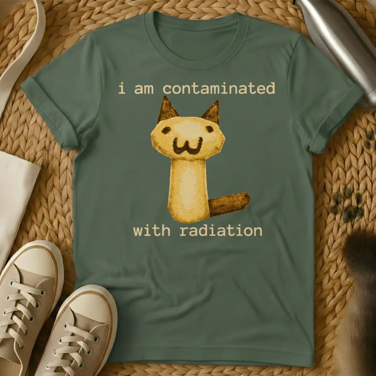 I Am Contaminated With Radiation Shirt - Military Green Cat T-Shirt