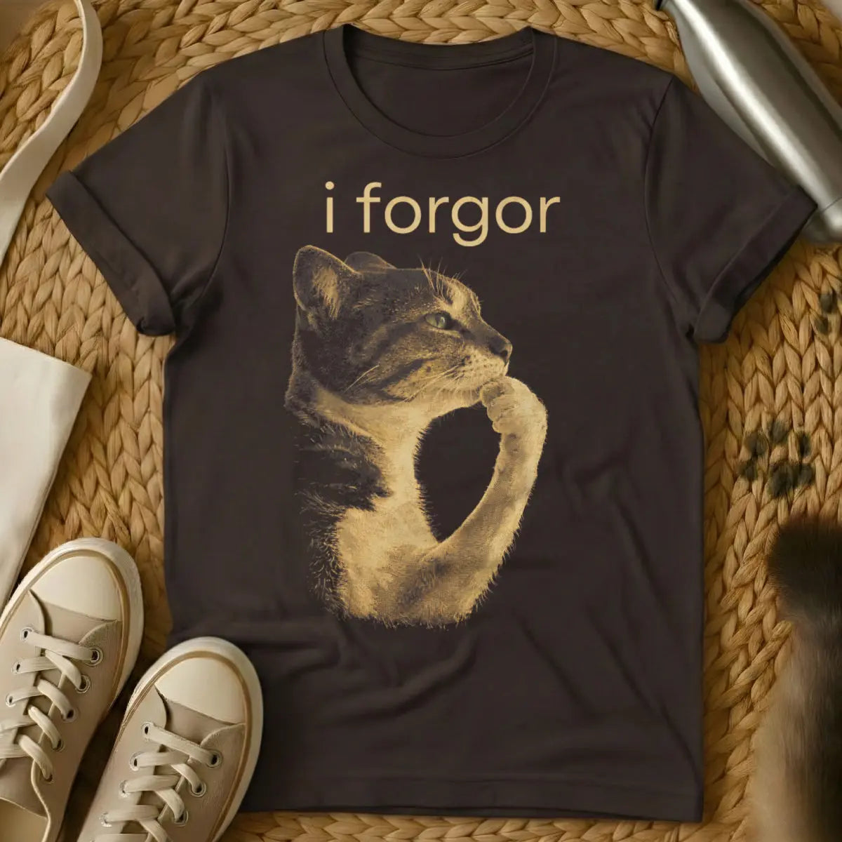 I Forgor Cat Shirt - Dark Chocolate Cat T-Shirt