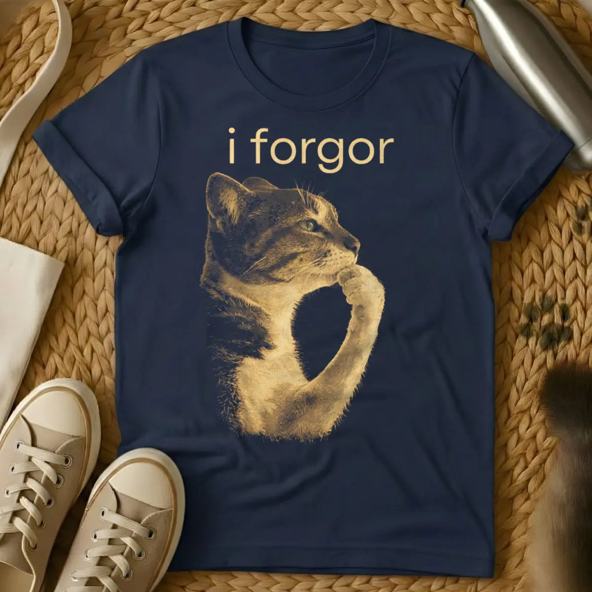 I Forgor Cat Shirt - Navy Cat T-Shirt
