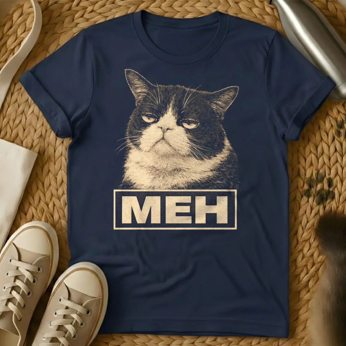 Meh Cat Shirt - Navy Cat T-Shirt