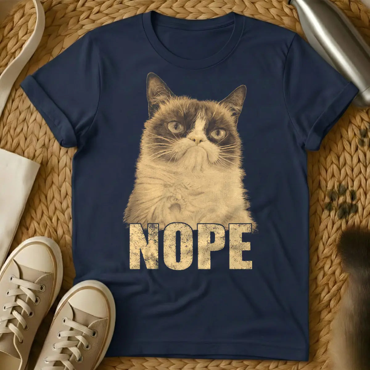 Nope Grumpy Cat Shirt - Navy Cat T-Shirt
