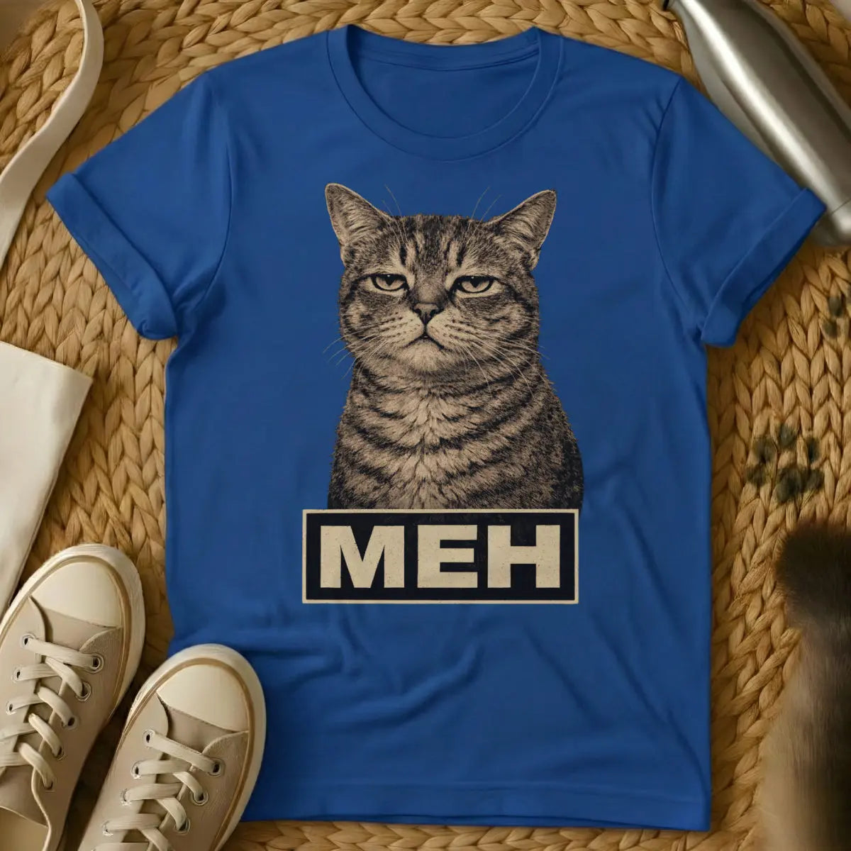 Meh Cat Tee - Blue Cat T-Shirt