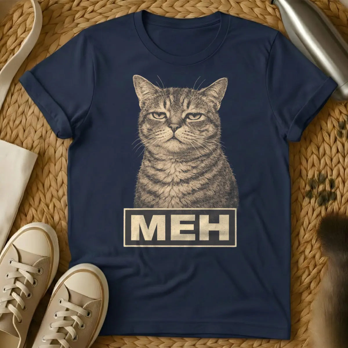 Meh Cat Tee - Navy Cat T-Shirt