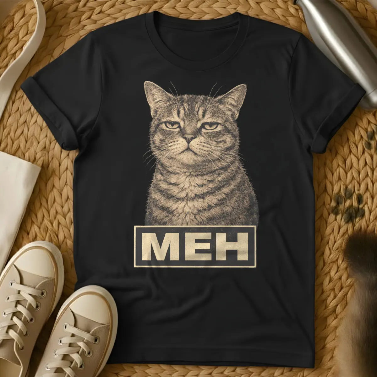 Meh Cat Tee - Black Cat T-Shirt