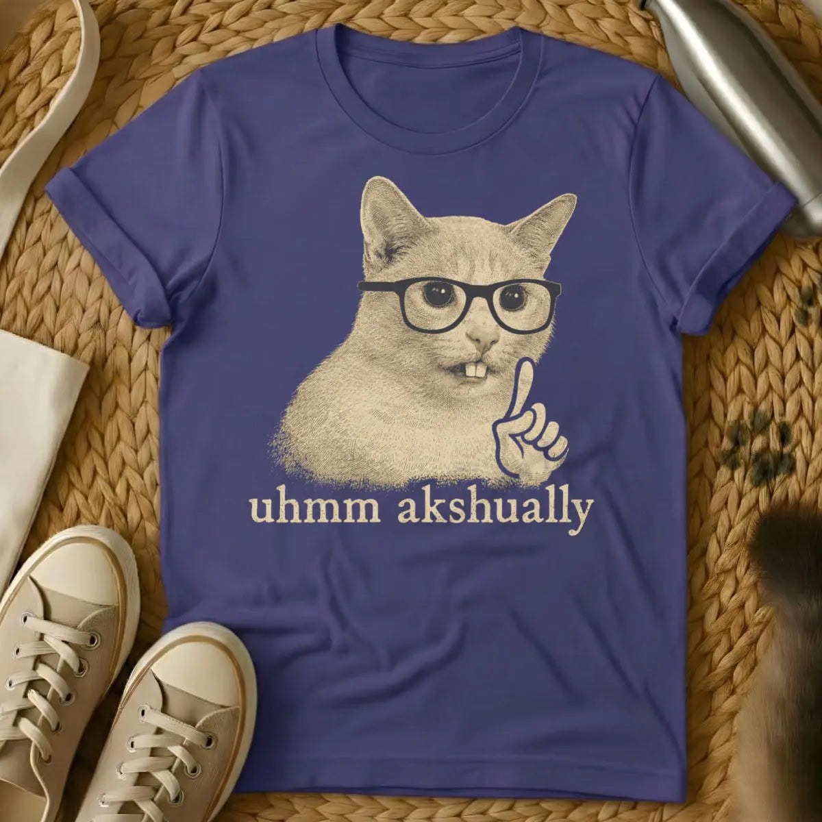 Uhmm Akshually Cat Shirt - Purple Cat T-Shirt
