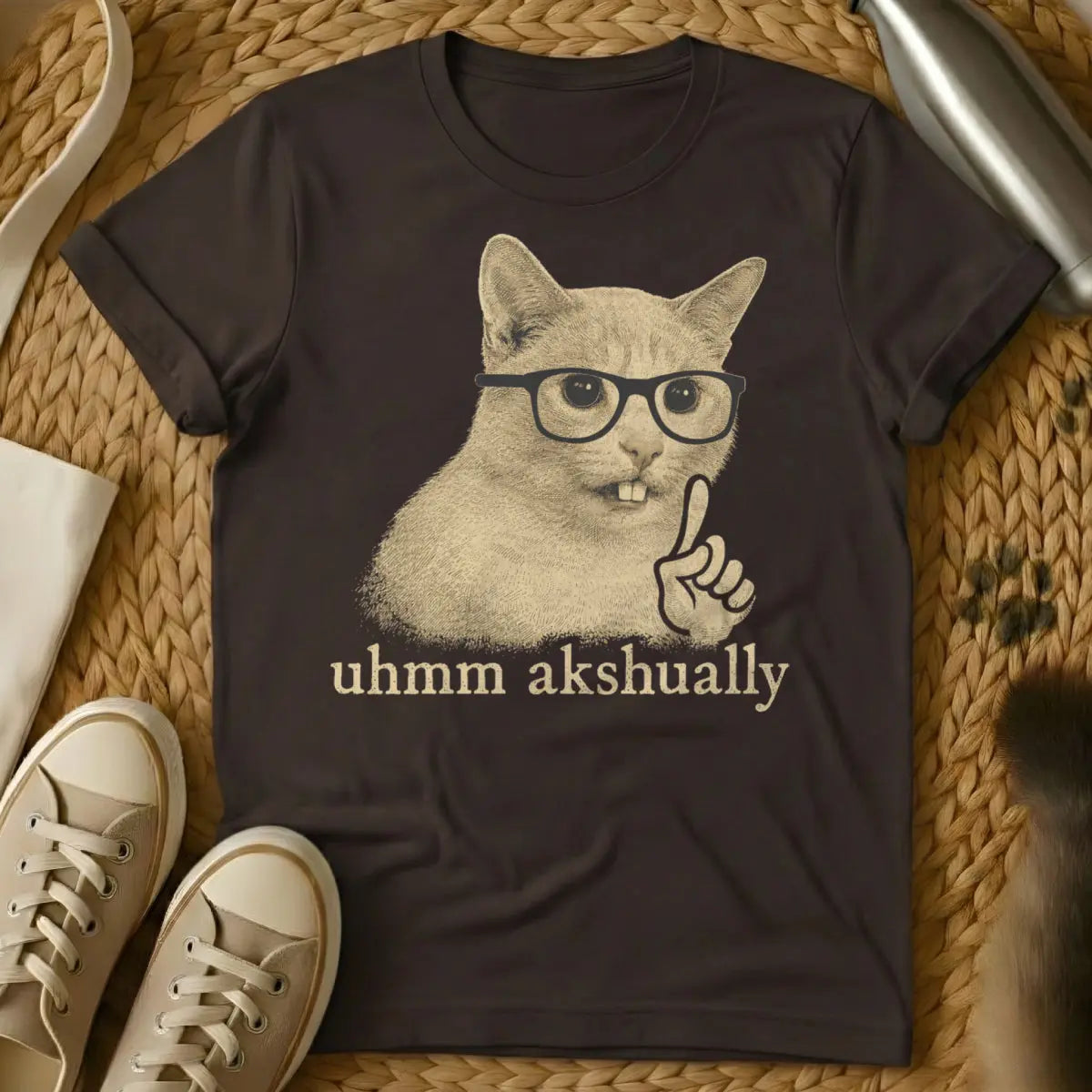 Uhmm Akshually Cat Shirt - Dark Chocolate Cat T-Shirt