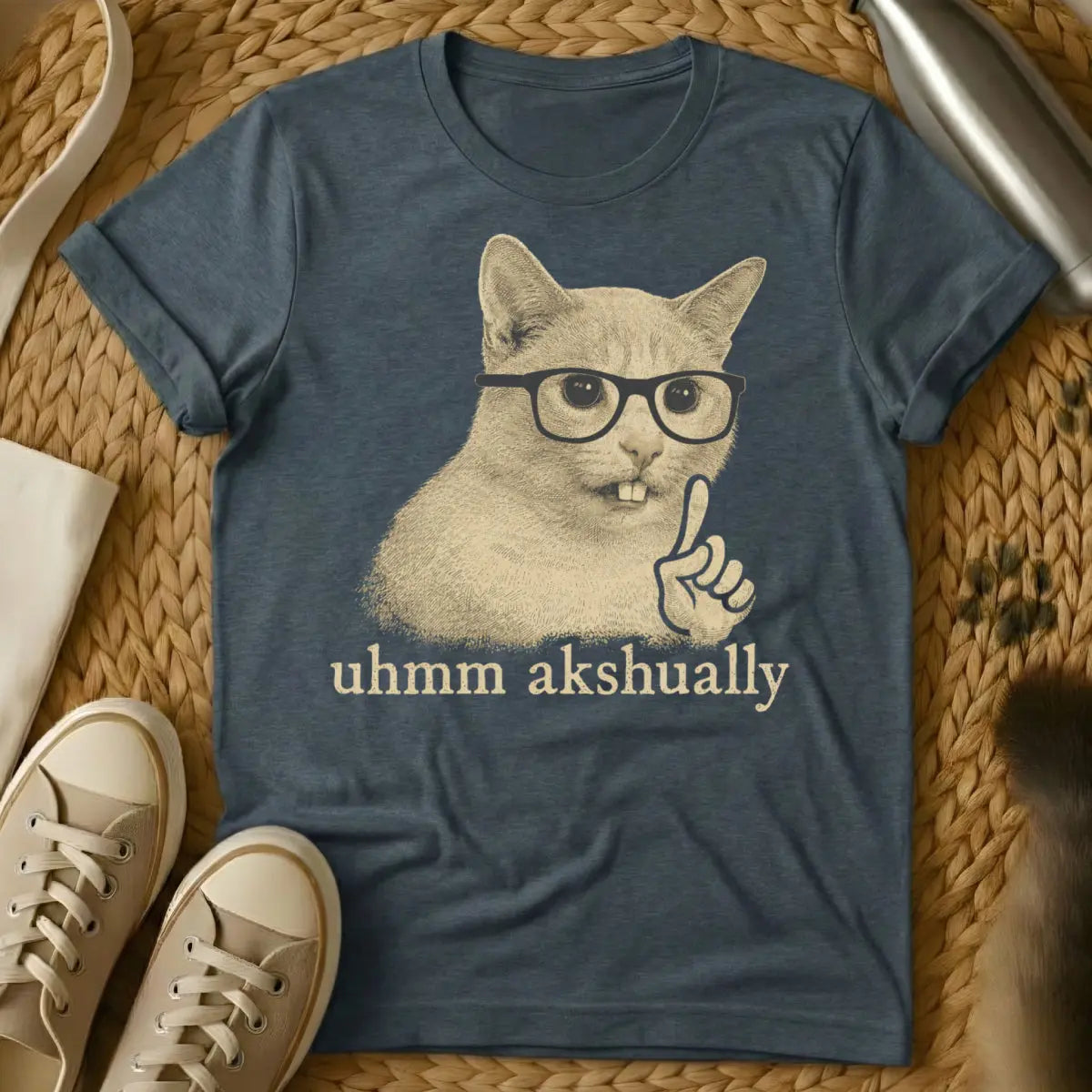 Uhmm Akshually Cat Shirt - Dark Heather Cat T-Shirt