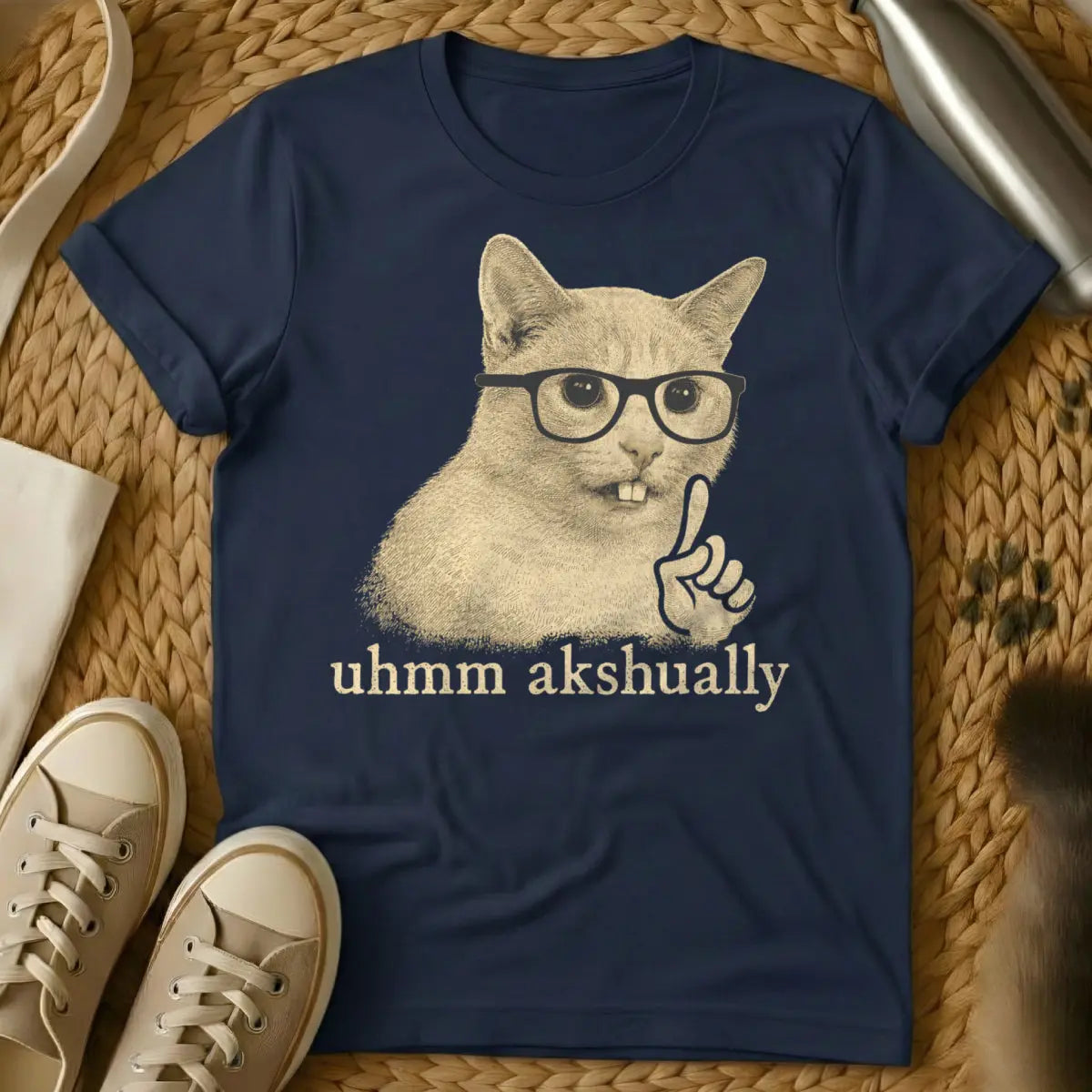 Uhmm Akshually Cat Shirt - Navy Cat T-Shirt