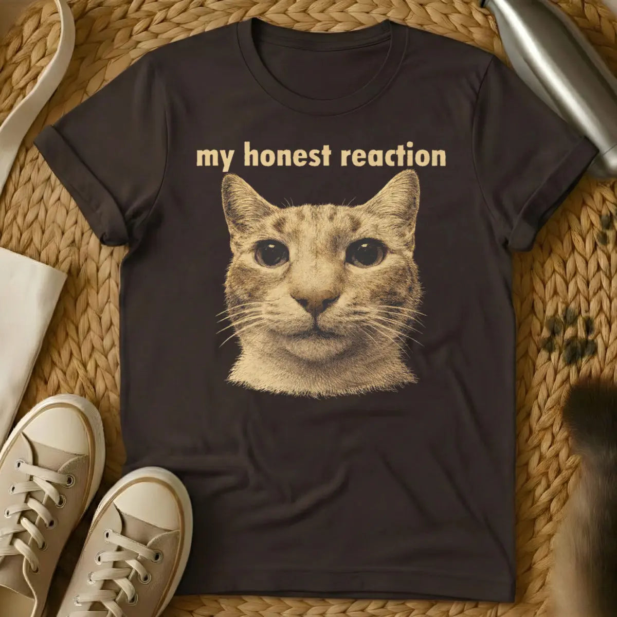 My Honest Reaction Cat Shirt - Dark Chocolate Cat T-Shirt
