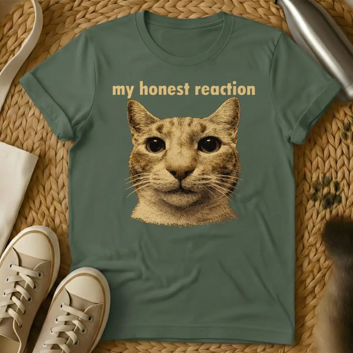 My Honest Reaction Cat Shirt - Military Green Cat T-Shirt