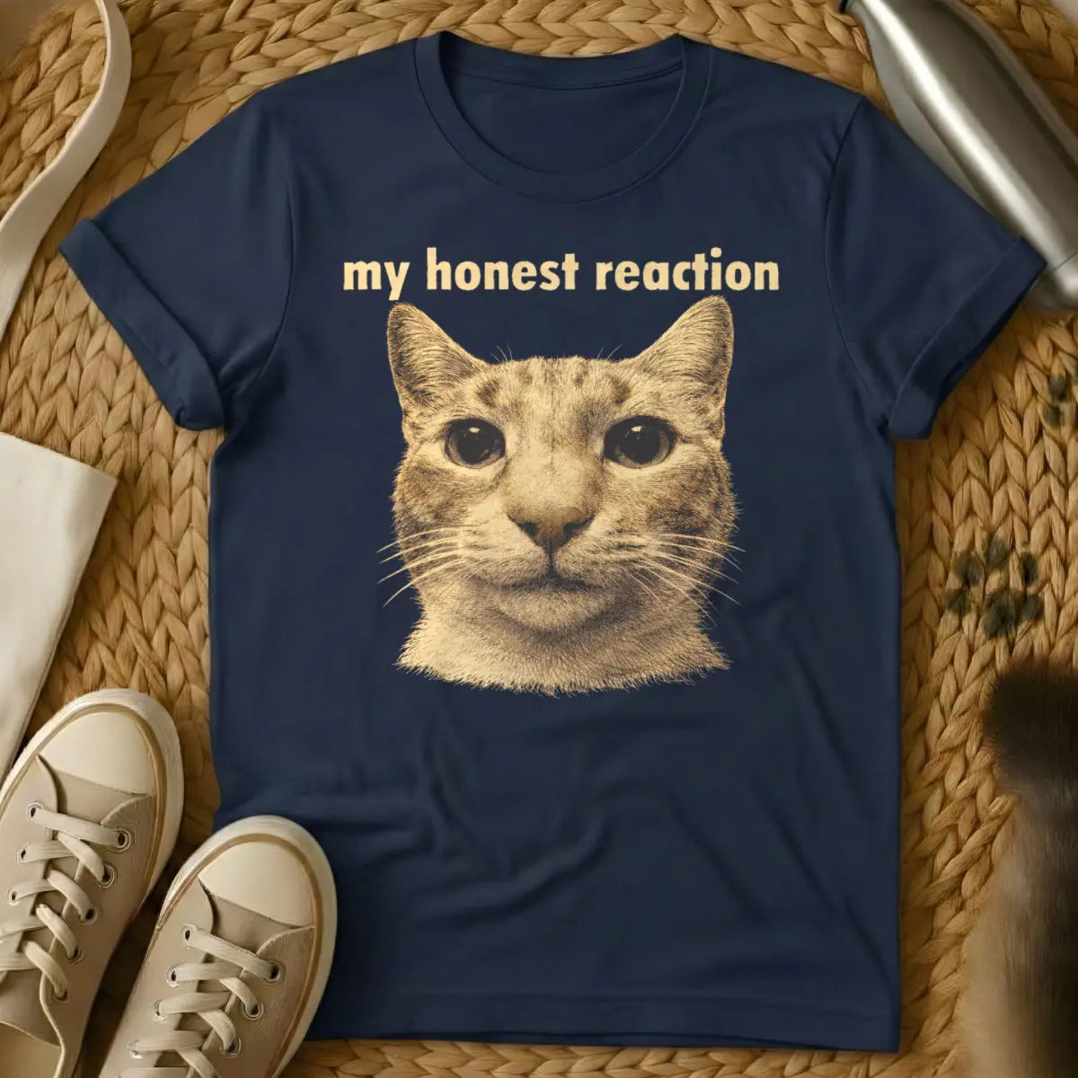 My Honest Reaction Cat Shirt - Navy Cat T-Shirt