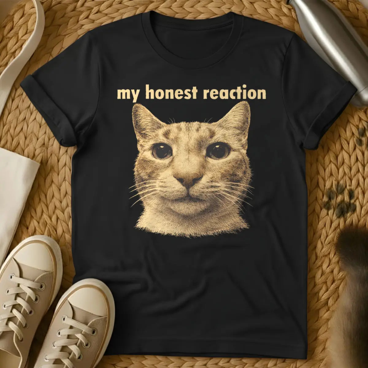 My Honest Reaction Cat Shirt - Black Cat T-Shirt