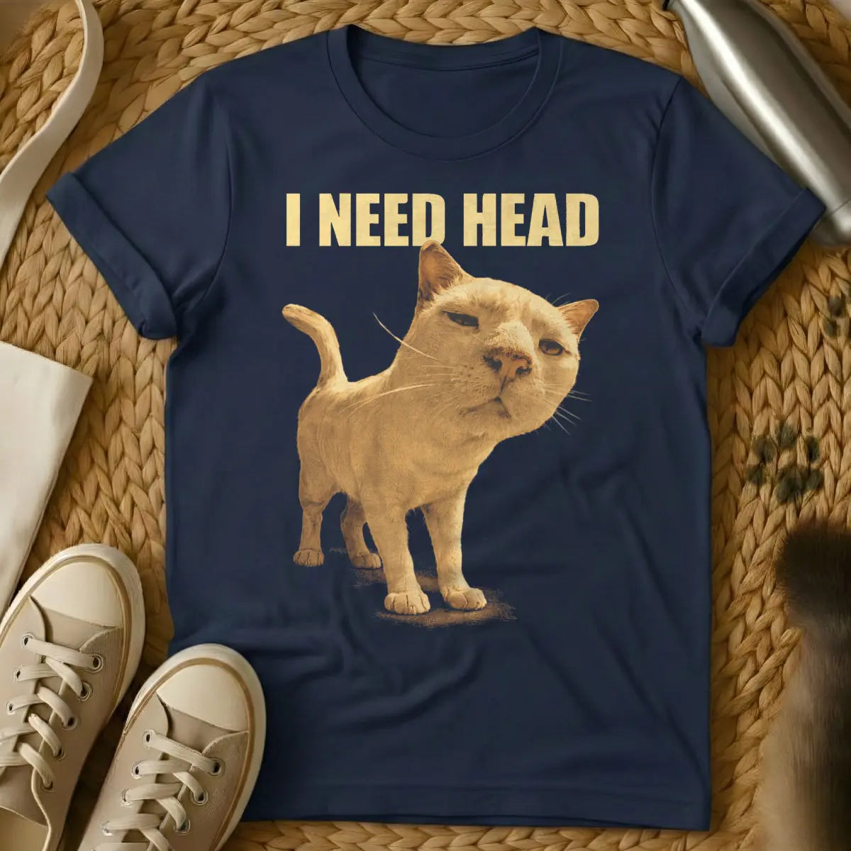 I Need Head Cat Shirt - Navy Cat T-Shirt