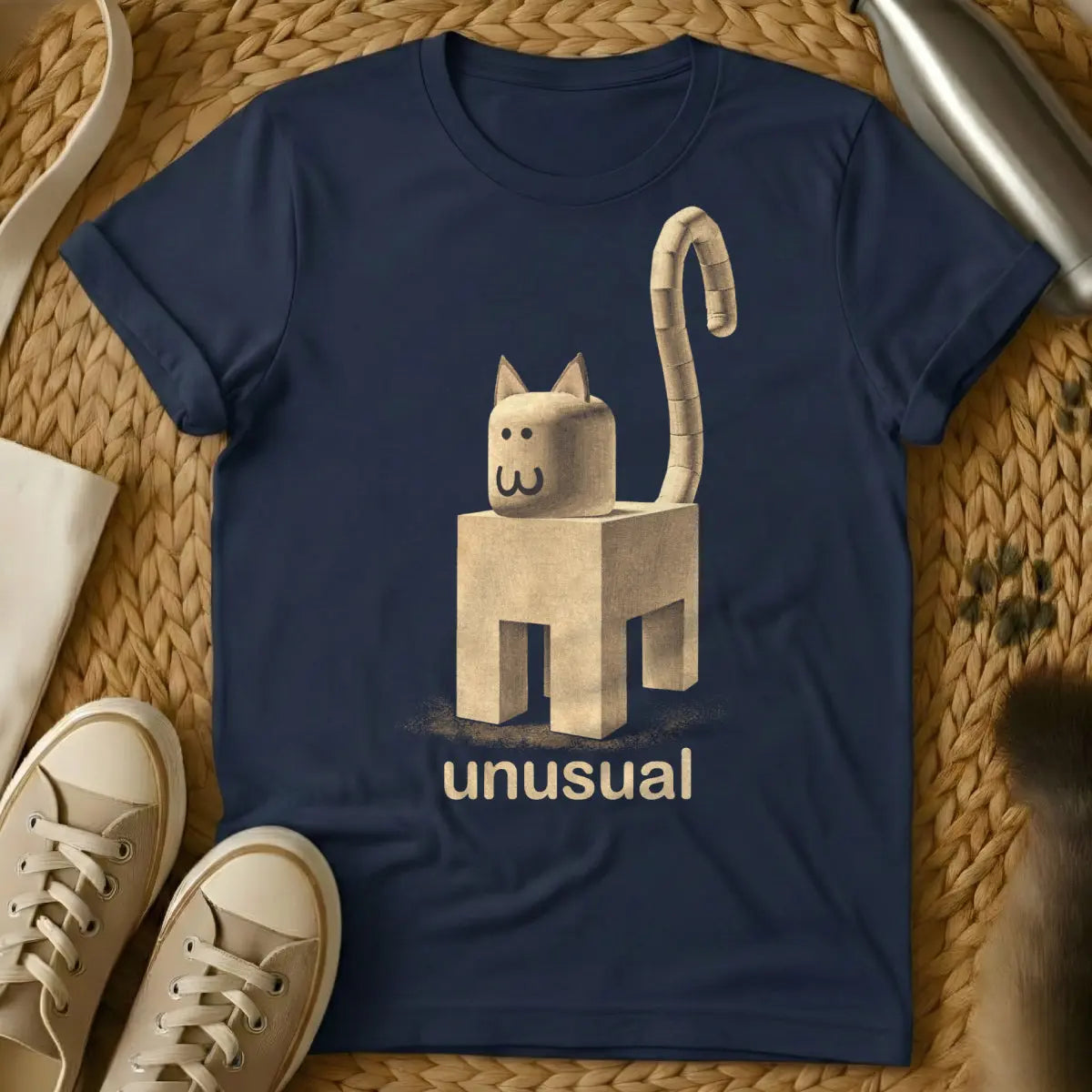 Unusual Block Cat Shirt - Navy Cat T-Shirt