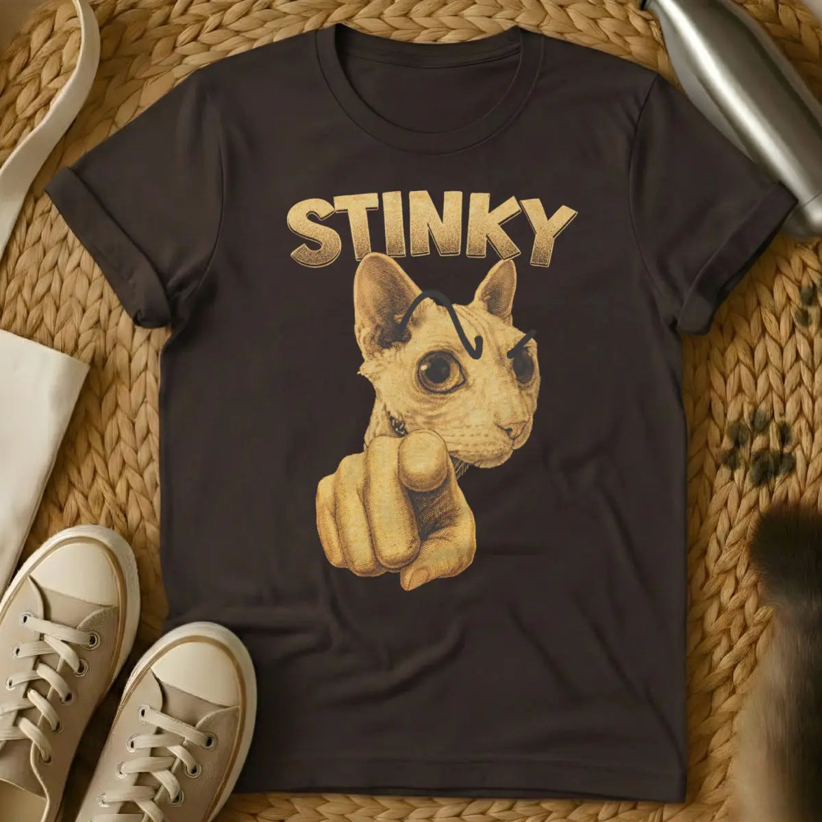 Stinky Cat Pointing Shirt - Dark Chocolate Cat T-Shirt