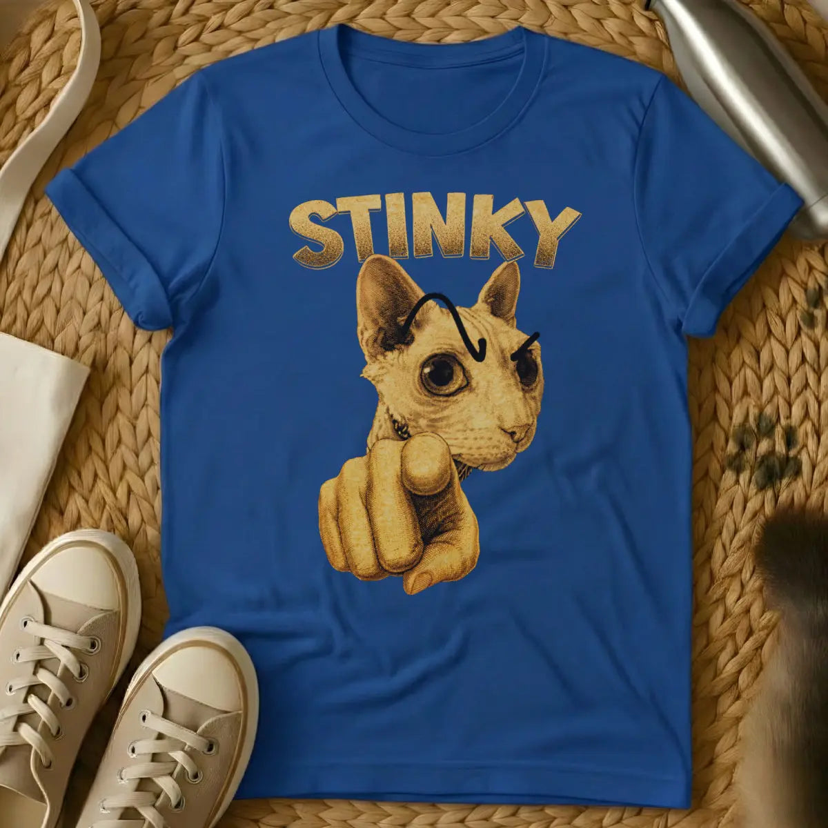 Stinky Cat Pointing Shirt - Blue Cat T-Shirt